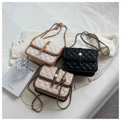 Stone Pattern Custom Logo Pu Leather Metal Chains Luxury Quilting Crossbody Bag for Women