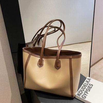Vintage Style Women's Tote Bag PU Fabric Stitching Shoulder Bag with Large Capacity