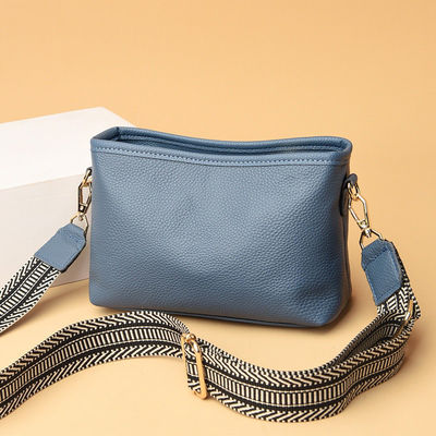Single Strap Genuine Leather Women's Sling Shoulder Messenger Bags with Wide Shoulder