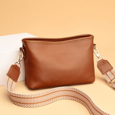 Single Strap Genuine Leather Women's Sling Shoulder Messenger Bags with Wide Shoulder