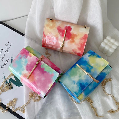Women's Colorful Style Small Square Bag with Colorful Chains and Tassel Decoration