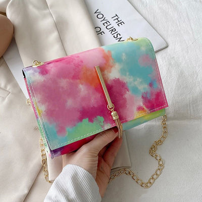 Women's Colorful Style Small Square Bag with Colorful Chains and Tassel Decoration