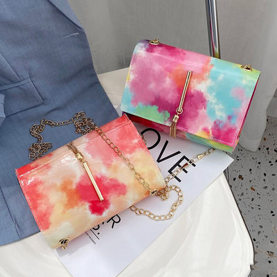 Women's Colorful Style Small Square Bag with Colorful Chains and Tassel Decoration