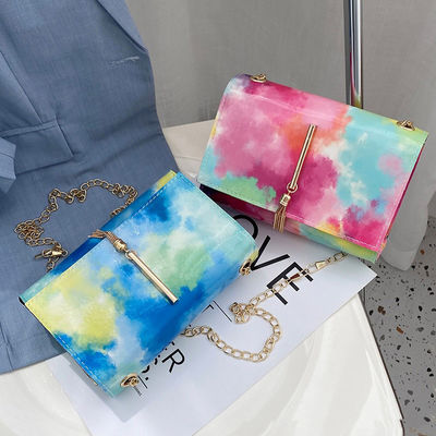 Women's Colorful Style Small Square Bag with Colorful Chains and Tassel Decoration