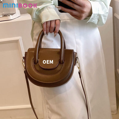 Solid Color Leather Saddle Bag Cowhide Small Portable Crossbody Closure Type Zipper Hasp