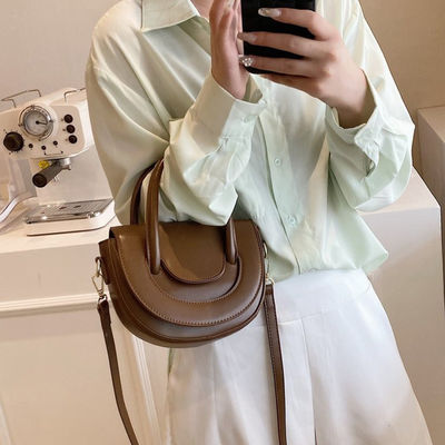 Solid Color Leather Saddle Bag Cowhide Small Portable Crossbody Closure Type Zipper Hasp