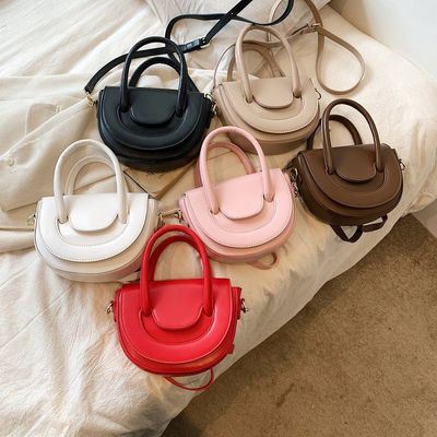 Solid Color Leather Saddle Bag Cowhide Small Portable Crossbody Closure Type Zipper Hasp