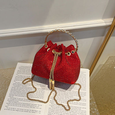 None Decoration Rhinestone Lady Evening Bag with Metal Handle and Cross-body Design