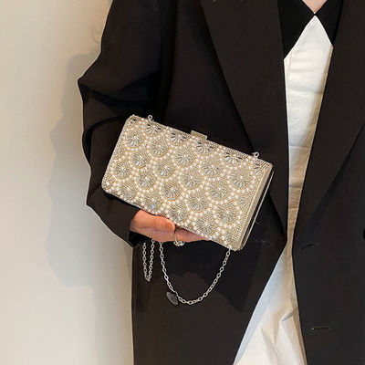 2023 Light Lady Pearl Chain Bags Lady Design Purses For Females Zipper Hasp Closure