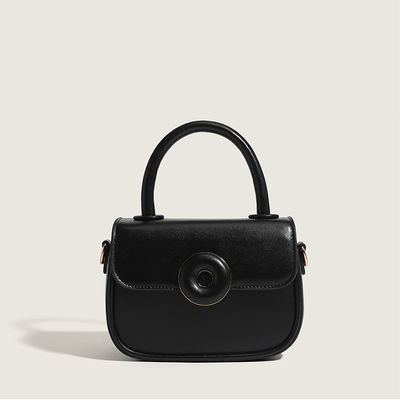 Adjustable Women's Leather Shoulder Bag with Button Closure and Crossbody Function