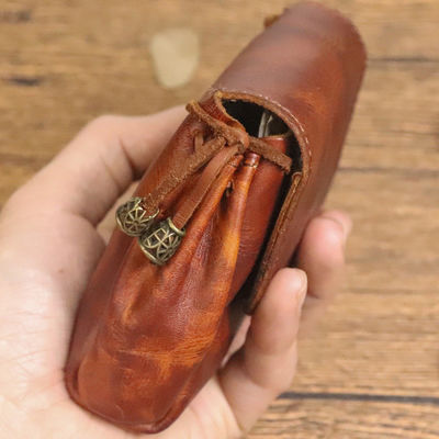Portable Hand-rubbed Vegetable-tanned Leather Coin Purse for Women Retro Chinese-style