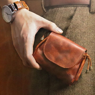 Portable Hand-rubbed Vegetable-tanned Leather Coin Purse for Women Retro Chinese-style