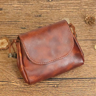 Portable Hand-rubbed Vegetable-tanned Leather Coin Purse for Women Retro Chinese-style