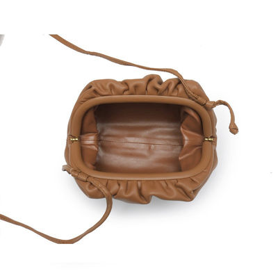 Portable Design Customizable Logo Women's Bag Genuine Leather Pleated Pattern Clutch