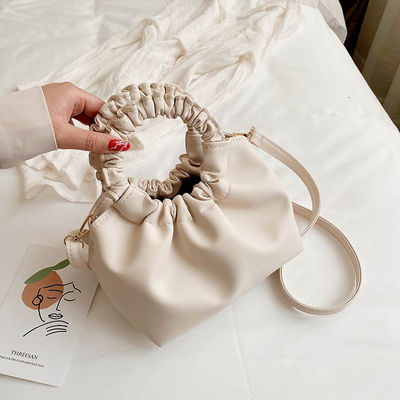 Women's Waterproof Mobile Phone Bucket Bag with Pleated Design and PU Leather