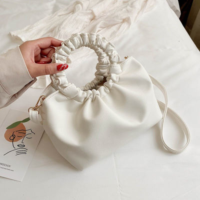 Women's Waterproof Mobile Phone Bucket Bag with Pleated Design and PU Leather