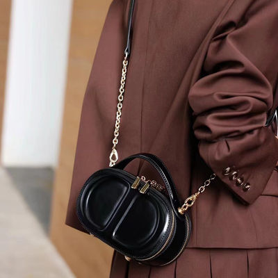 Small Cowhide Oval Box Bag for Women Versatile Genuine Leather Shoulder Crossbody Bag