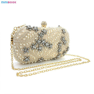 Availiable Sample Pearl Shining Diamond Rectangle Hand Bag for Ladies Wedding Handbag