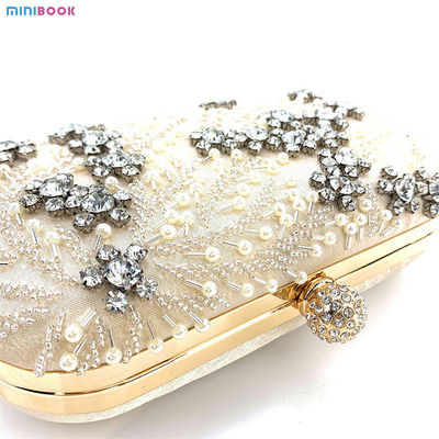 Availiable Sample Pearl Shining Diamond Rectangle Hand Bag for Ladies Wedding Handbag