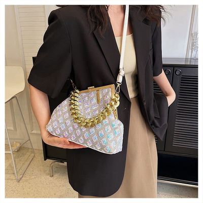 Daily Life Ladies Glitter Sequin Click Evening Clutch Purse with Custom Logo Chain