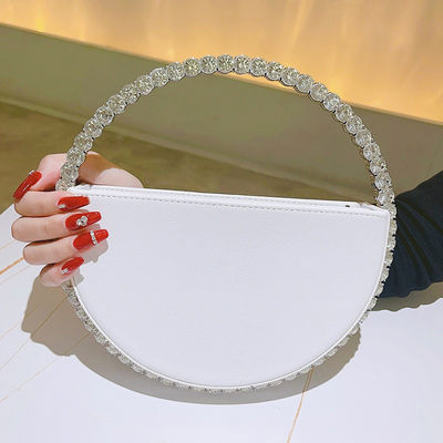 Women's Clutches Luxury Designer Round Dinner Handbags With Stones and Letter Pattern