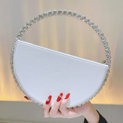 Women's Clutches Luxury Designer Round Dinner Handbags With Stones and Letter Pattern