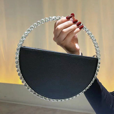 Women's Clutches Luxury Designer Round Dinner Handbags With Stones and Letter Pattern