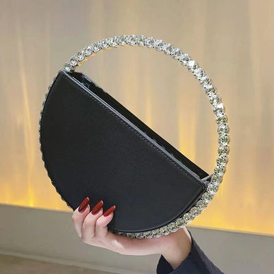 Women's Clutches Luxury Designer Round Dinner Handbags With Stones and Letter Pattern