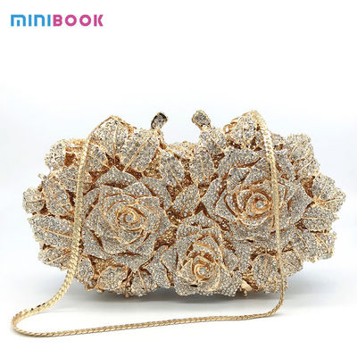 22*12*6cm Single Handle Women's Shiny Handbags for Wedding Bridal Metal Chain Bag
