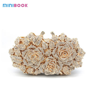 22*12*6cm Single Handle Women's Shiny Handbags for Wedding Bridal Metal Chain Bag