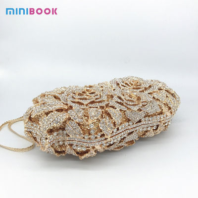 22*12*6cm Single Handle Women's Shiny Handbags for Wedding Bridal Metal Chain Bag