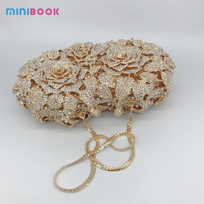 22*12*6cm Single Handle Women's Shiny Handbags for Wedding Bridal Metal Chain Bag