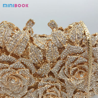 22*12*6cm Single Handle Women's Shiny Handbags for Wedding Bridal Metal Chain Bag