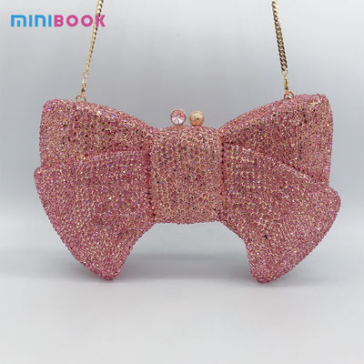 Minibook Bowknot Crystal Evening Bags Fashion Handbag Rhinestone Bow PU Metal Purse