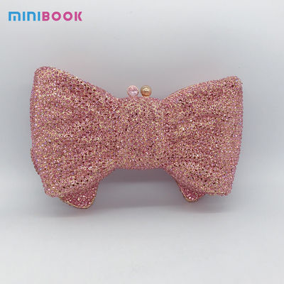 Minibook Bowknot Crystal Evening Bags Fashion Handbag Rhinestone Bow PU Metal Purse