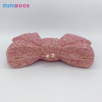 Minibook Bowknot Crystal Evening Bags Fashion Handbag Rhinestone Bow PU Metal Purse