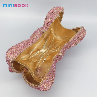Minibook Bowknot Crystal Evening Bags Fashion Handbag Rhinestone Bow PU Metal Purse