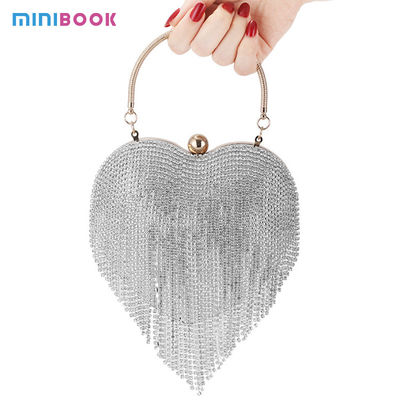 Customize Luxury Handbags Minibook Fashion Heart shaped Diamond Clutch for Evening Party