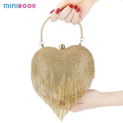 Customize Luxury Handbags Minibook Fashion Heart shaped Diamond Clutch for Evening Party