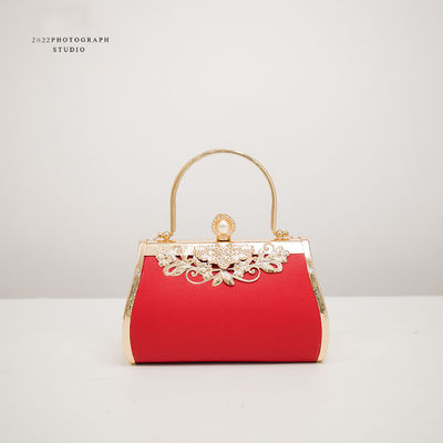 21*7*14CM High Grade Shiny Crystal Women Pearl Evening Handbag For Party Clutch Open