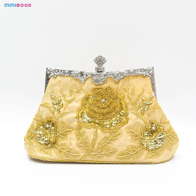 Vintage Floral Beaded Sequin Rhinestone Embroidery Clutch Evening Handbag for Women