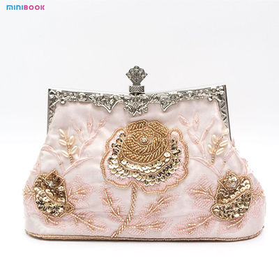 Vintage Floral Beaded Sequin Rhinestone Embroidery Clutch Evening Handbag for Women