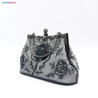 Vintage Floral Beaded Sequin Rhinestone Embroidery Clutch Evening Handbag for Women