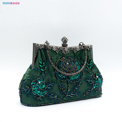 Vintage Floral Beaded Sequin Rhinestone Embroidery Clutch Evening Handbag for Women