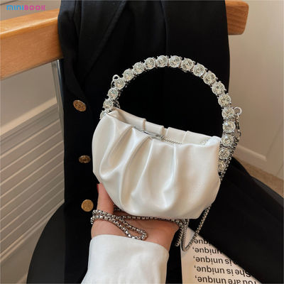 Custom Logo Women's Half Moon Clutch Purse with Chic Pleated Design and Diamond Handle