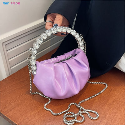 Custom Logo Women's Half Moon Clutch Purse with Chic Pleated Design and Diamond Handle