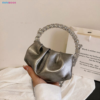 Custom Logo Women's Half Moon Clutch Purse with Chic Pleated Design and Diamond Handle