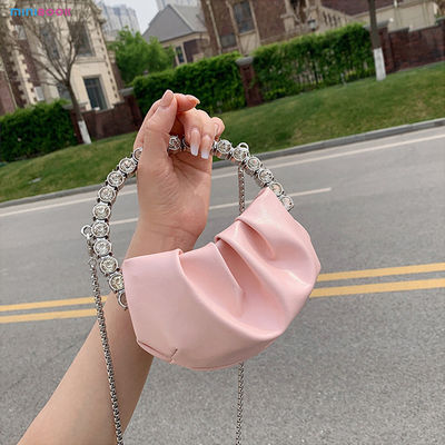 Custom Logo Women's Half Moon Clutch Purse with Chic Pleated Design and Diamond Handle