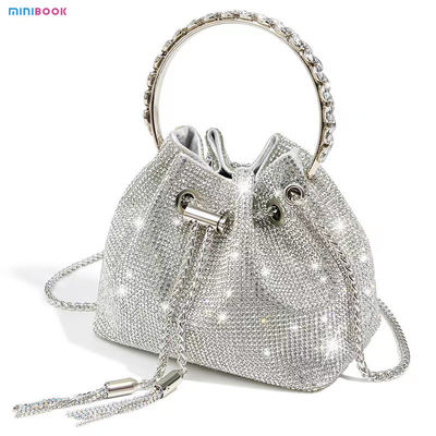 Shiny Crystal Bucket Purse Bridal Wedding Party Evening Clutch Bag for Women Luxury