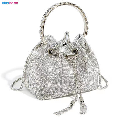 Shiny Crystal Bucket Purse Bridal Wedding Party Evening Clutch Bag for Women Luxury